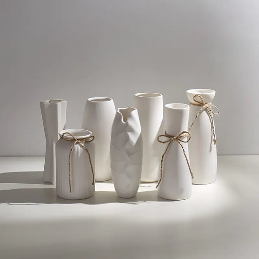 Modern Minimalist White Hemp Rope Ceramic Vase